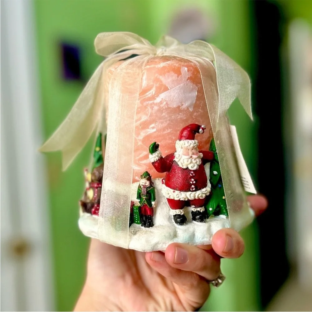 Vintage Christmas Village Vintage Candle + Holder Set Home Decor Accent